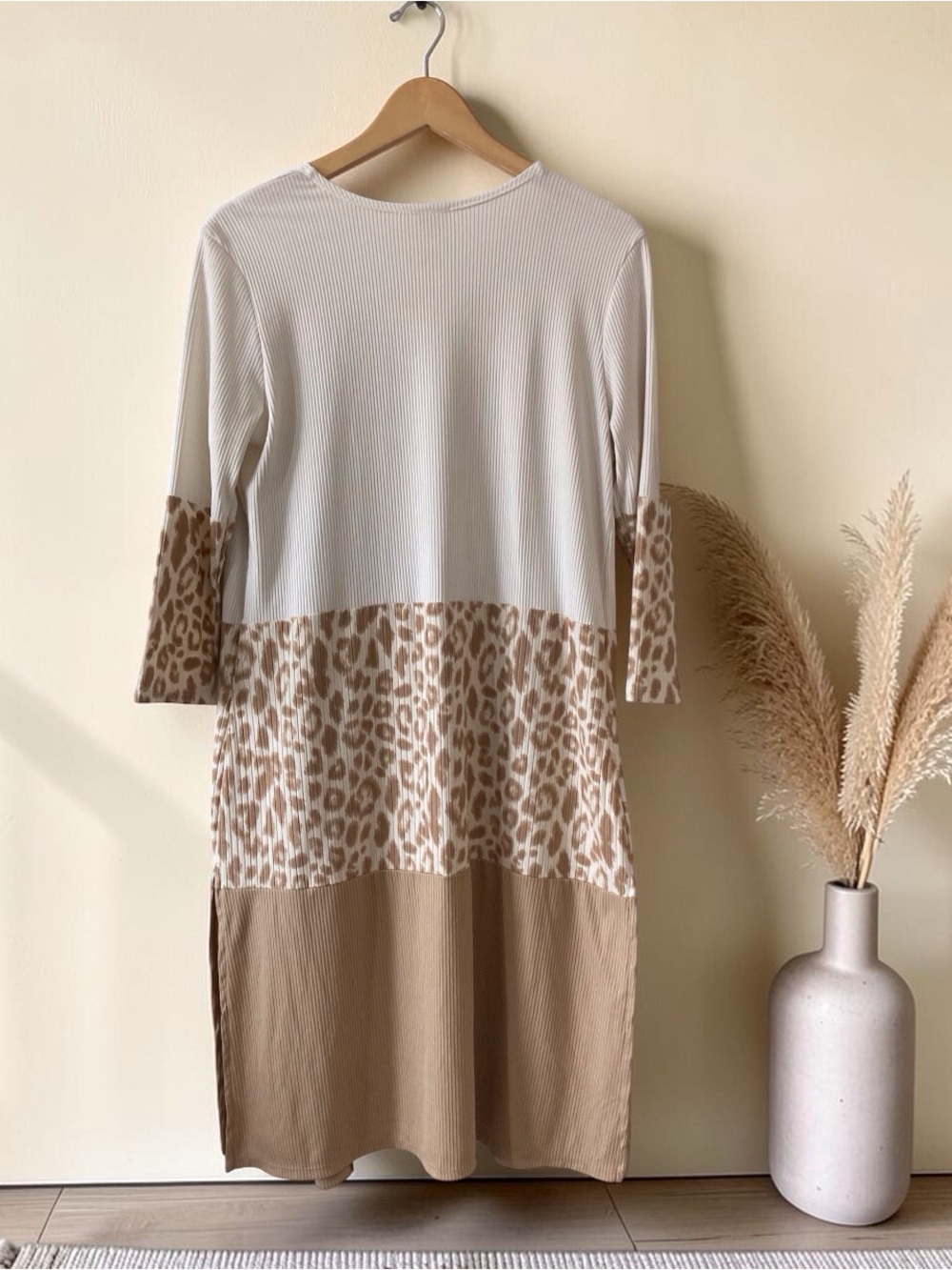 Leopard Colorblock Long Duster Cardigan Ribbed Boho Open Front - Picture 4 of 9